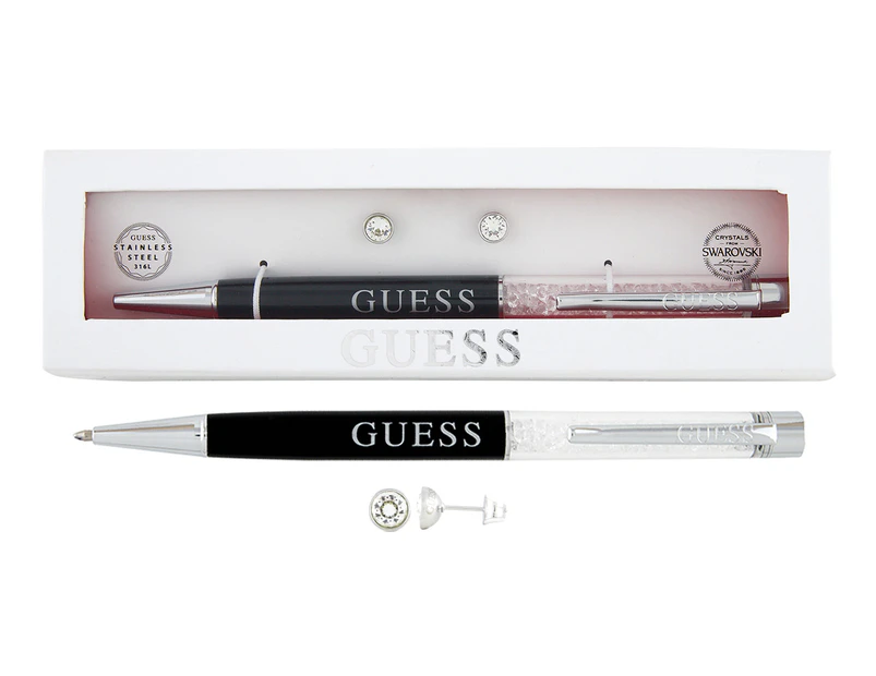 GUESS Retractable Ballpoint Pen w/ Swarovski® Crystals & Crystal Earrings Gift Set