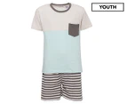 Gem Look Youth Boys' Stripe PJ Set - Grey/Aqua