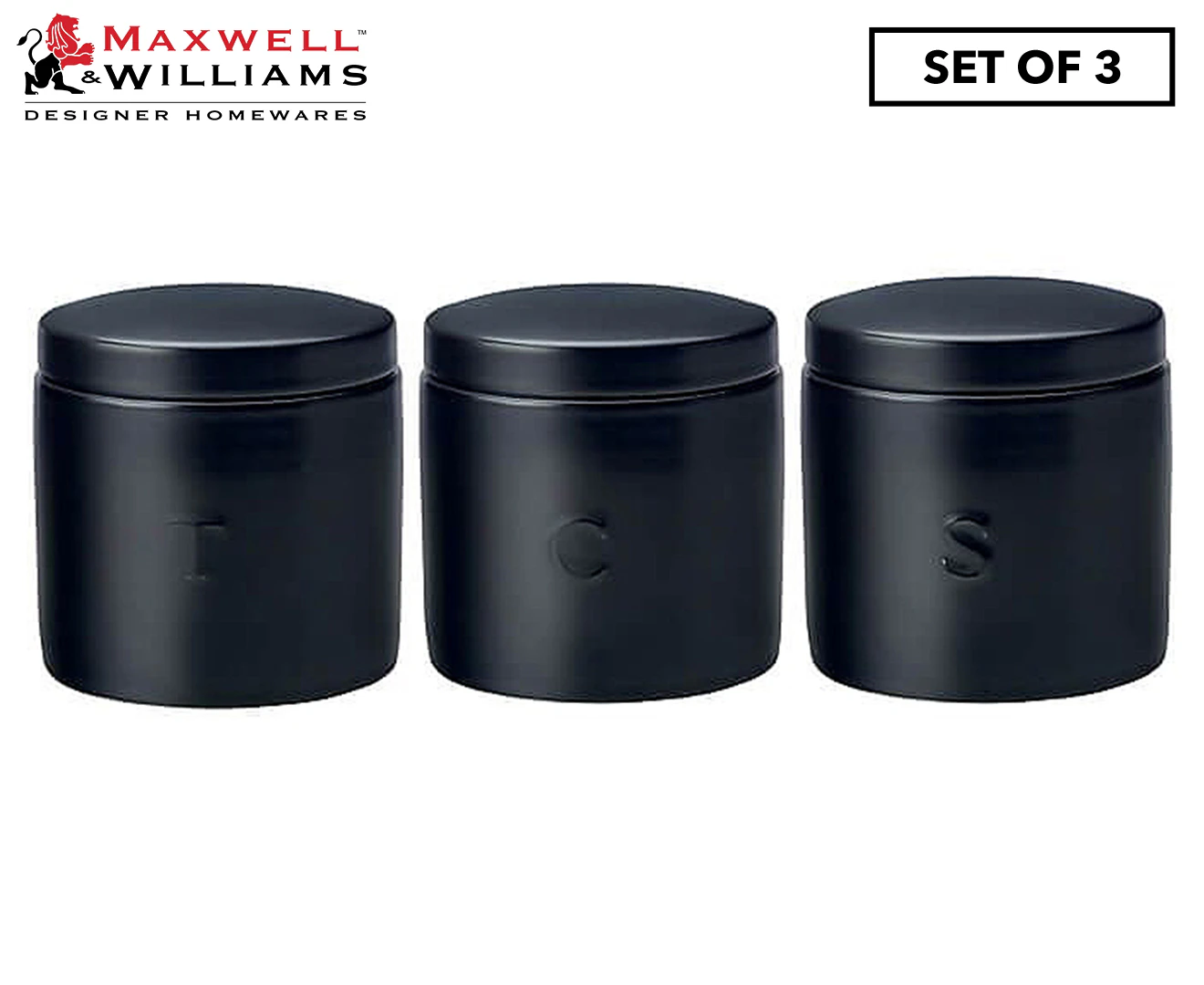 Set of 3 Maxwell & Williams 600mL Epicurious Canister - Black