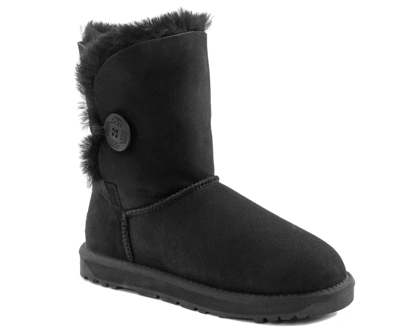 OZWEAR Connection Women's New Generation Ugg 3/4 Classic Short Button Boots - Black