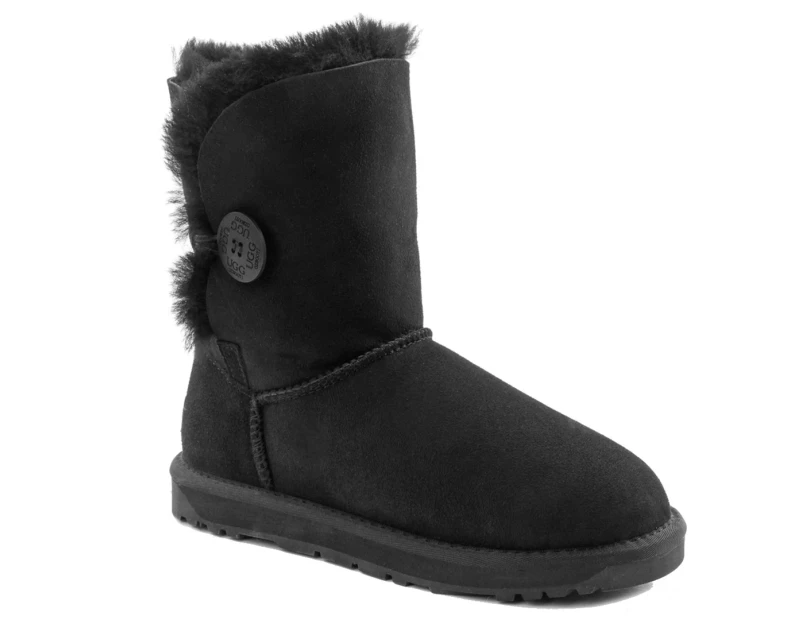 OZWEAR Connection Women's New Generation Ugg 3/4 Classic Short Button Boots - Black