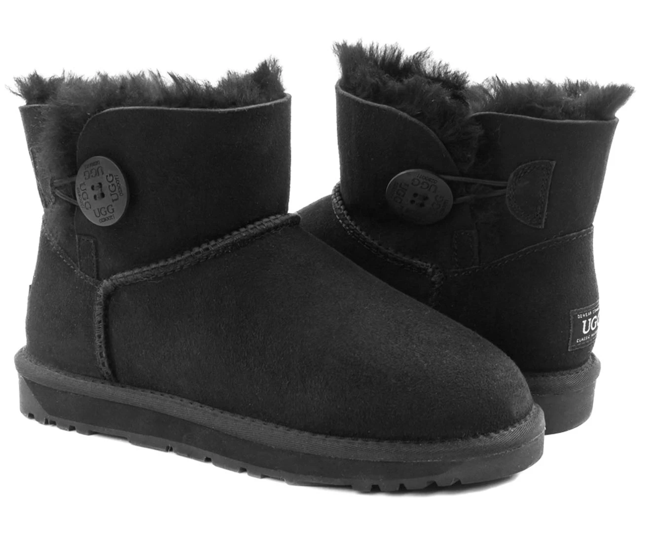 OZWEAR Connection Women's New Generation Ugg Classic Mini Button Boots - Black