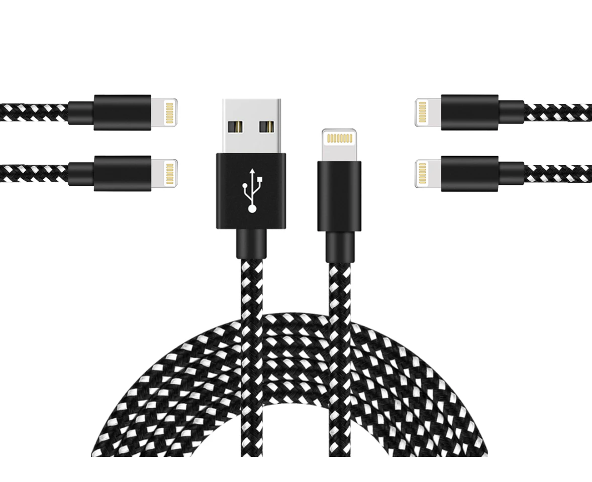 WIWU 5Packs iPhone Cable Phone Charger Nylon Braided Cable USB Cord -Black White - 5Pack 1M