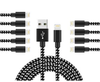 WIWU 10Packs iPhone Cable Phone Charger Nylon Braided Cable USB Cord -Black White - 10Packs 3M