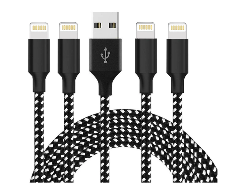 WIWU 4Packs iPhone Cable Phone Charger Nylon Braided Cable USB Cord -Black White - 1M+2M+3M+3M