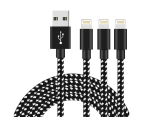WIWU 3Packs iPhone Cable Phone Charger Nylon Braided  Cable USB Cord -Black White - 3Packs 1M