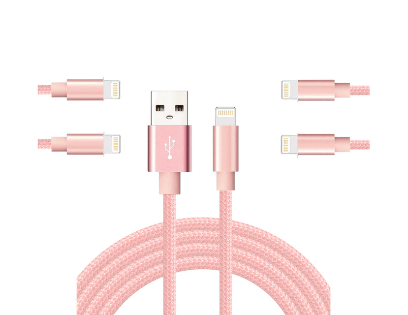 WIWU 5Packs  iPhone Cable Phone Charger Nylon Braided Cable USB Cord -Pink - 5Packs 3M