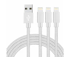 WIWU 3Packs iPhone Cable Phone Charger Nylon Braided Cable USB Cord Silver - 1M+2M+3M