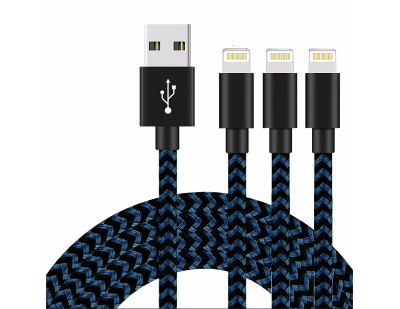 WIWU 3Packs WH iPhone Cable Phone Charger Nylon Braided Cable USB Cord -Navy - 3Packs 2M