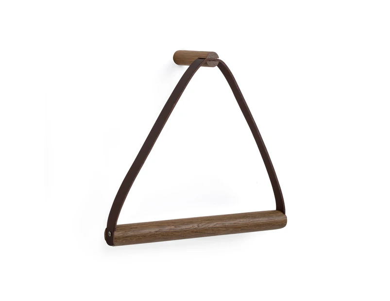 by Wirth Towel Hanger- Smoked Oak and Tanned Leather - Wall Mounted
