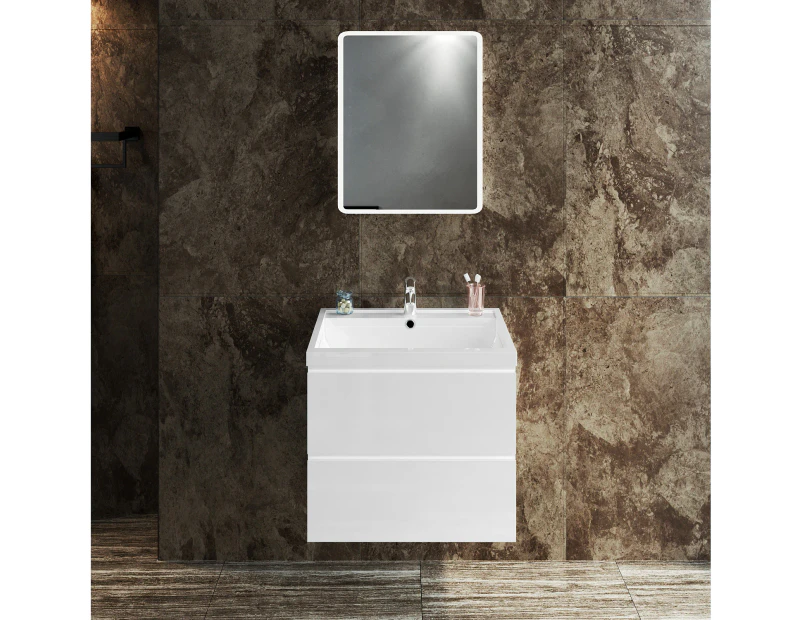 ELEGANT Bathroom Vanity Basin Cabinet Wall-mounted with Groove Handle Gloss White 600x450x500mm