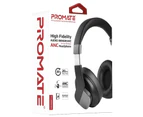 Promate TRUEBEATS.BLK Foldable Over-Ear Wireless Headphones - Active Noise Cancellation, Built-in Microphone, Handsfree function, Built-in 520mAh Bat