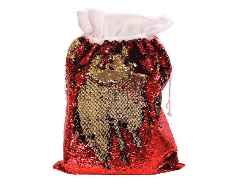 Christmas Shop Reversible Sequin Xmas Santa Sack Stocking (Red/Gold) - RW7271