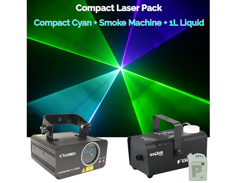 CR Laser Compact Cyan 150mW Laser Disco Light Party Set come with 400W Smoke Machine and 1L Liquid