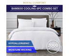 Royal Comfort 2000TC 6 Piece Bamboo Double Bed Sheet & Quilt Cover Set - White