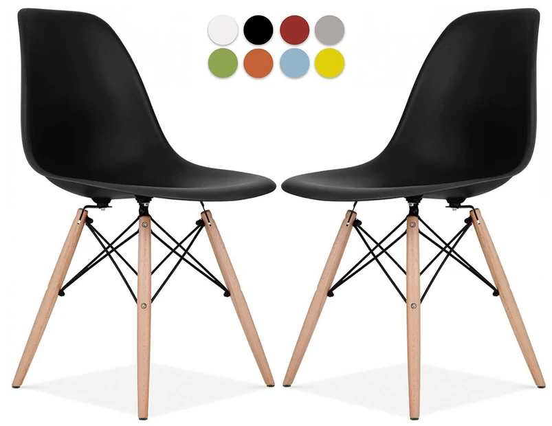 Set of 2 Retro Replica Eames Eiffel Dining Chairs DSW Lounge Cafe Kitchen Chairs ~ Black