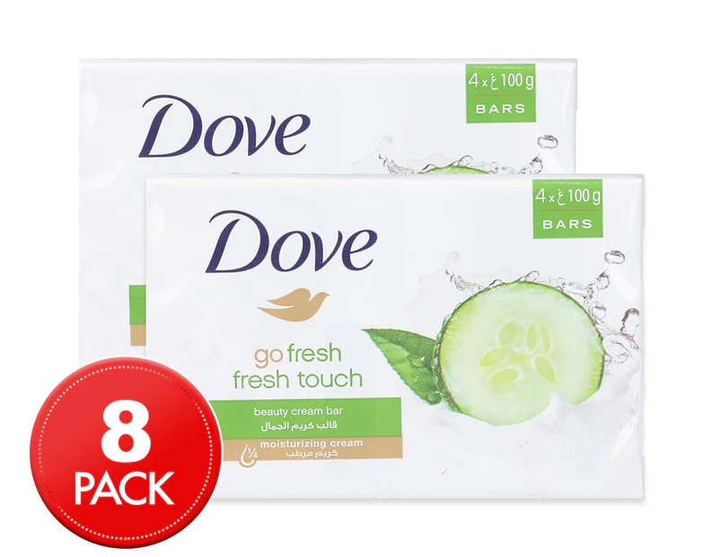 2 x 4pk Dove Go Fresh Soap Beauty Cream Bar Cucumber & Green Tea 100g