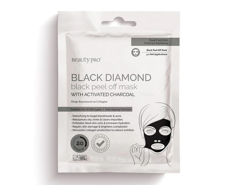 Beautypro Black Diamond Peel Off Face Mask With Activated Charcoal (3x7g)