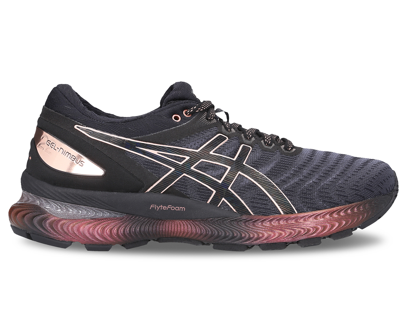 ASICS Women's GEL-Nimbus 22 Platinum Running Shoes - Black/Rose Gold ...