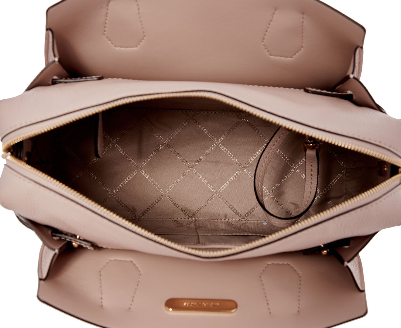 Michael Kors Medium Mercer Belted Brown & Soft Pink Logo Satchel Bag