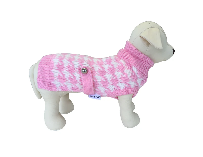 Coco & Pud  Houndstooth Dog Sweater - Pink/ White