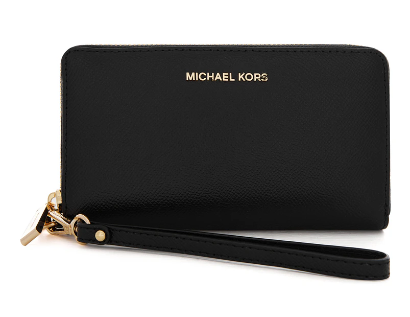 Michael Kors Jet Set Large Flat Phone Case Wristlet Wallet - Black |  