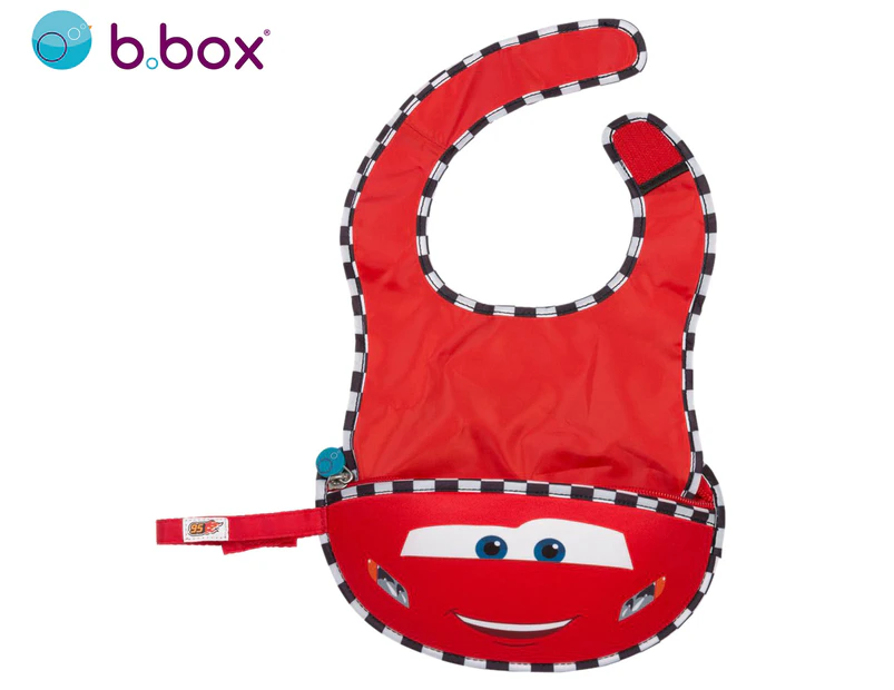 b.box Travel Bib & Flexible Spoon Set Cars - Red