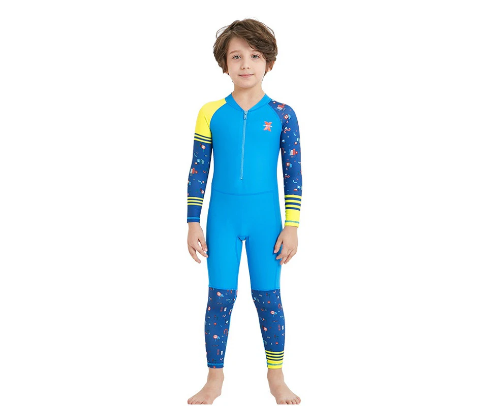 Mr Dive Kids Wetsuit One Piece Swimsuit UPF 50+ Lycra Long Sleeve  Bathing Suit Children Swimwear Rash Guard-Blue