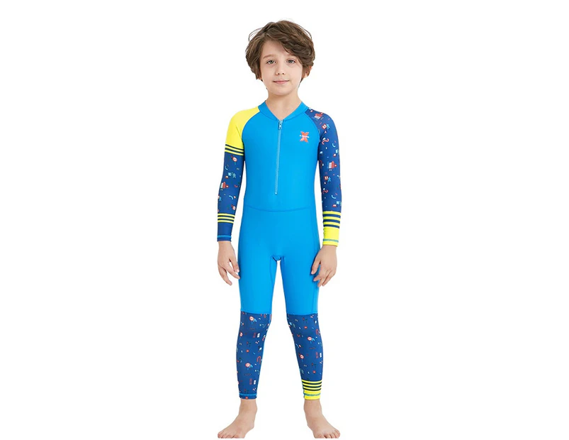 Mr Dive Kids Wetsuit One Piece Swimsuit UPF 50+ Lycra Long Sleeve  Bathing Suit Children Swimwear Rash Guard-Blue