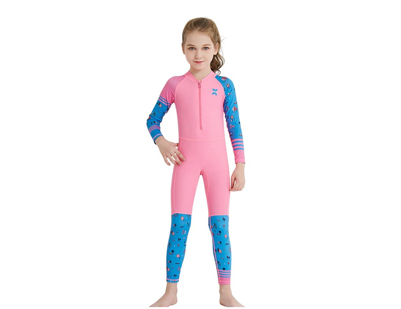 Mr Dive Kids Wetsuit One Piece Swimsuit UPF 50+ Lycra Long Sleeve  Bathing Suit Children Swimwear Rash Guard-Pink