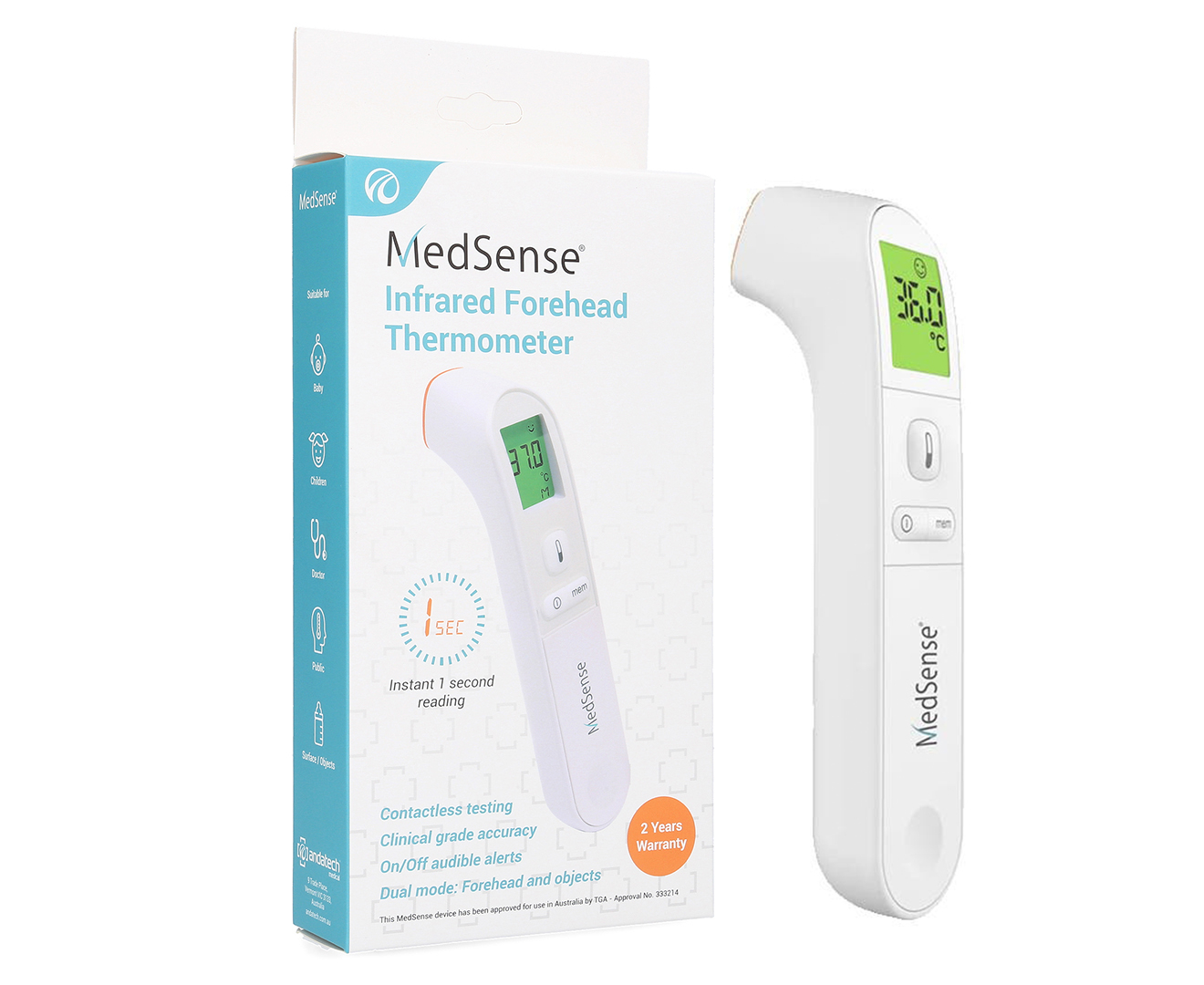 MedSense 2-in-1 Infrared Forehead Digital Non-Contact Fever Thermometer ...