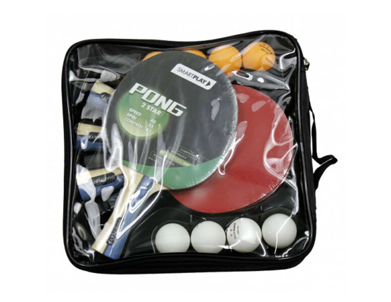 SmartPlay 4 Player Table Tennis Bats Set Sports Game Training Kit w/3 Balls/Net