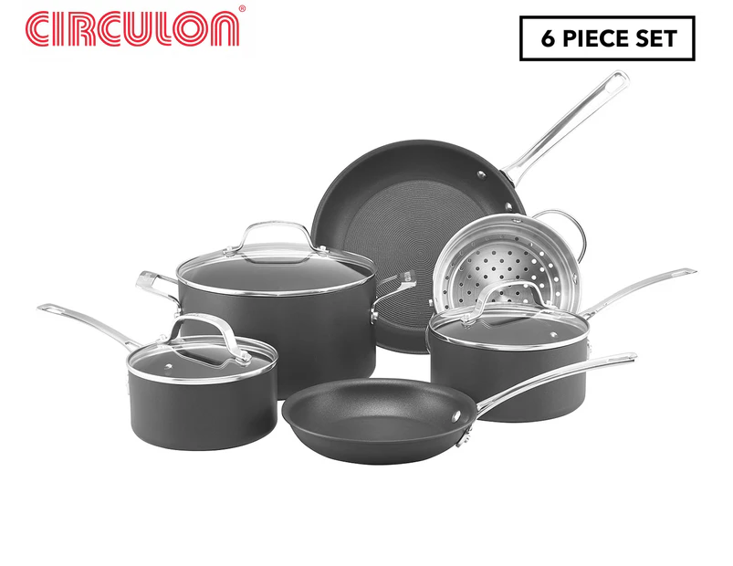 Circulon 6-Piece Genesis Plus Hard Anodised Non Stick Cookware Set - Black/Silver