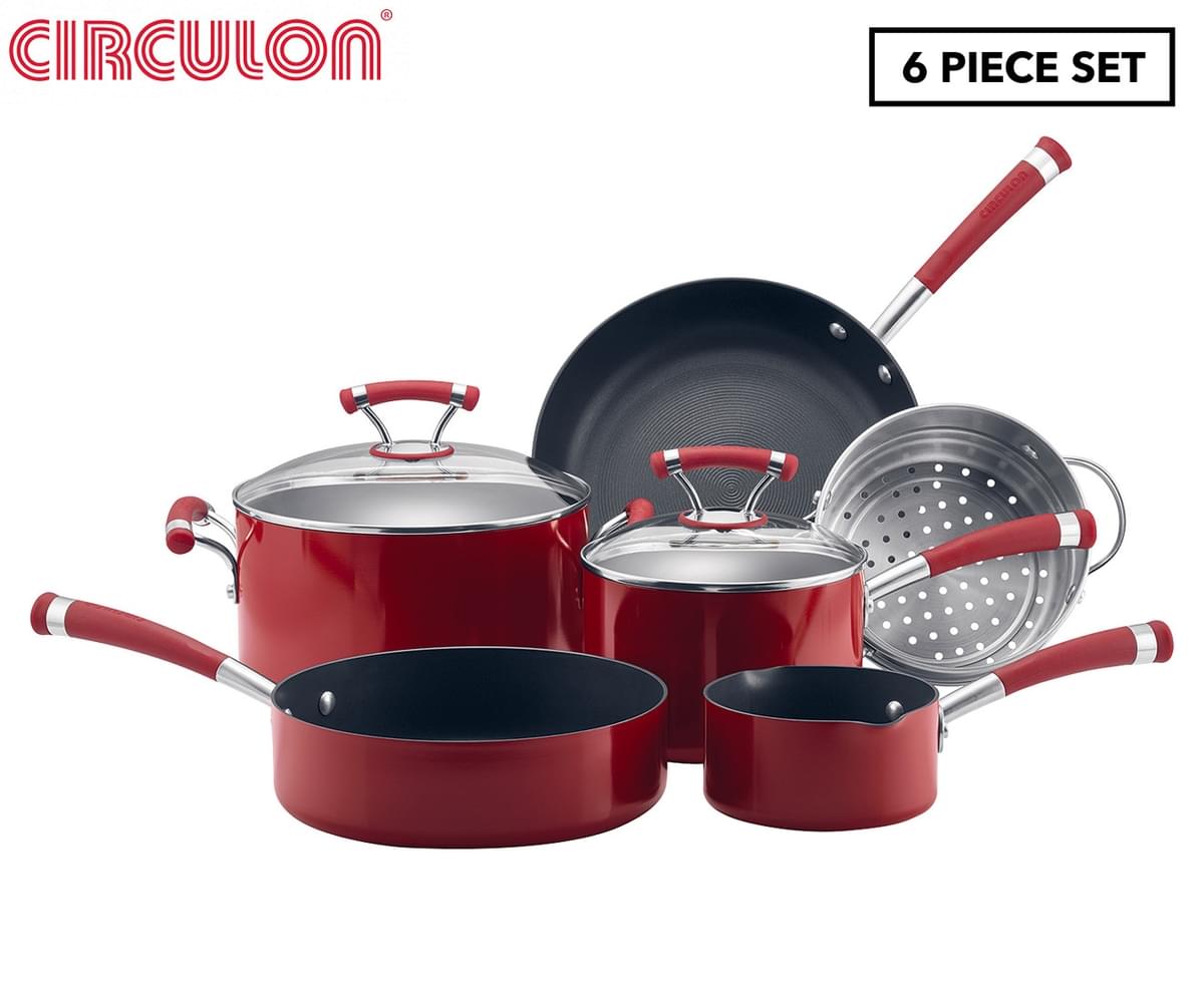 Circulon 6-Piece Contempo Cookware Set - Red/Silver