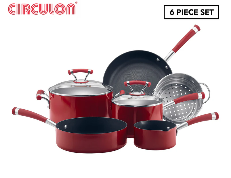 Circulon 6-Piece Contempo Non Stick Cookware Set - Red/Silver