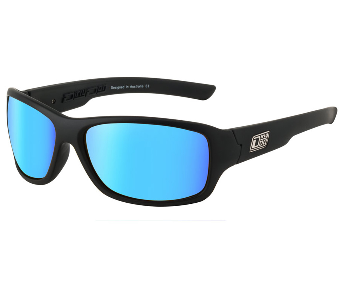 Dirty Dog Men s Slab Polarised Sunglasses Satin Black Ice Blue