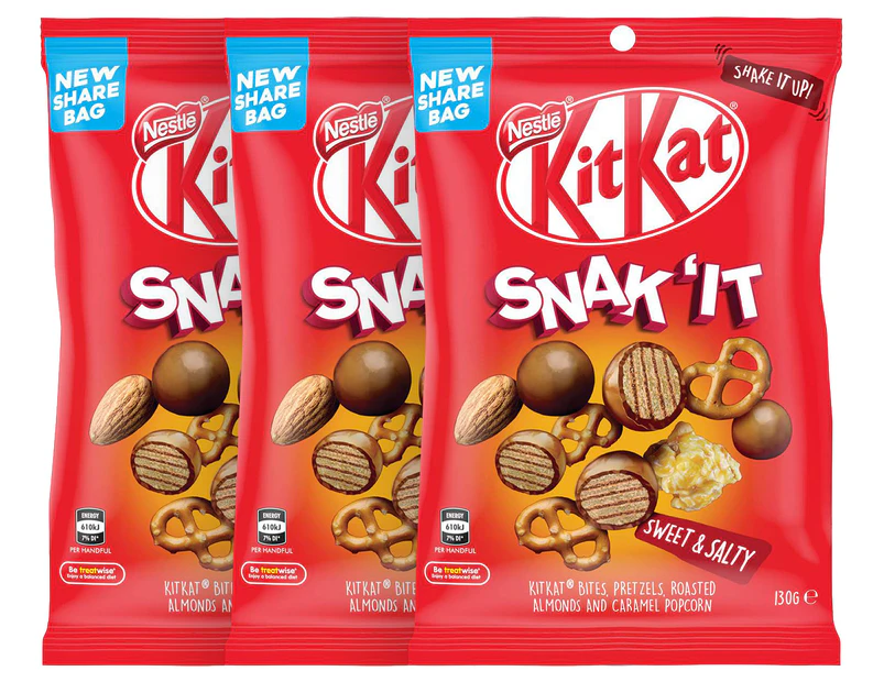 3 x Nestlé Kit Kat Snak'it Chocolate Bites 130g