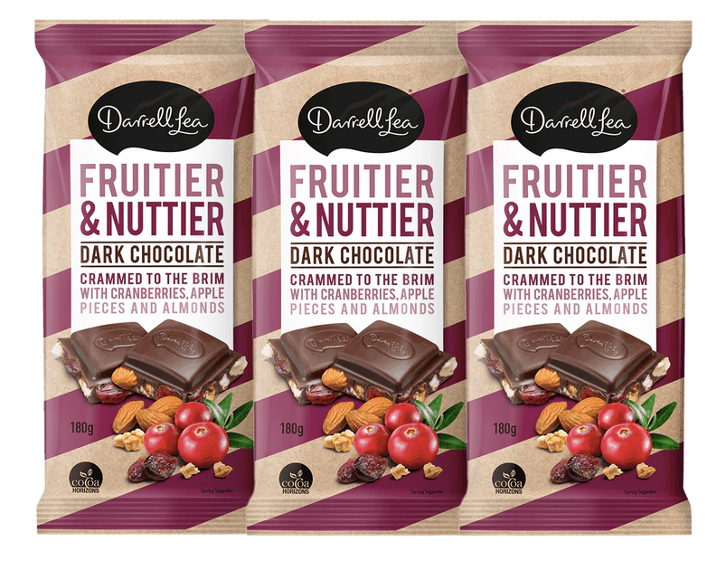 3 x Darrell Lea Fruitier & Nuttier Chocolate Block 180g