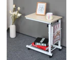 Rolling Height Adjustable Desk Sofa Side Table with Storage Small Laptop Table - White Maple