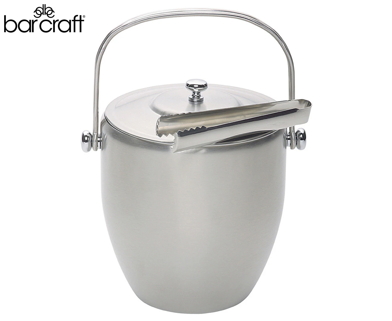 BarCraft Stainless Steel Ice Bucket Storage Container w/ Lid & Tongs Silver