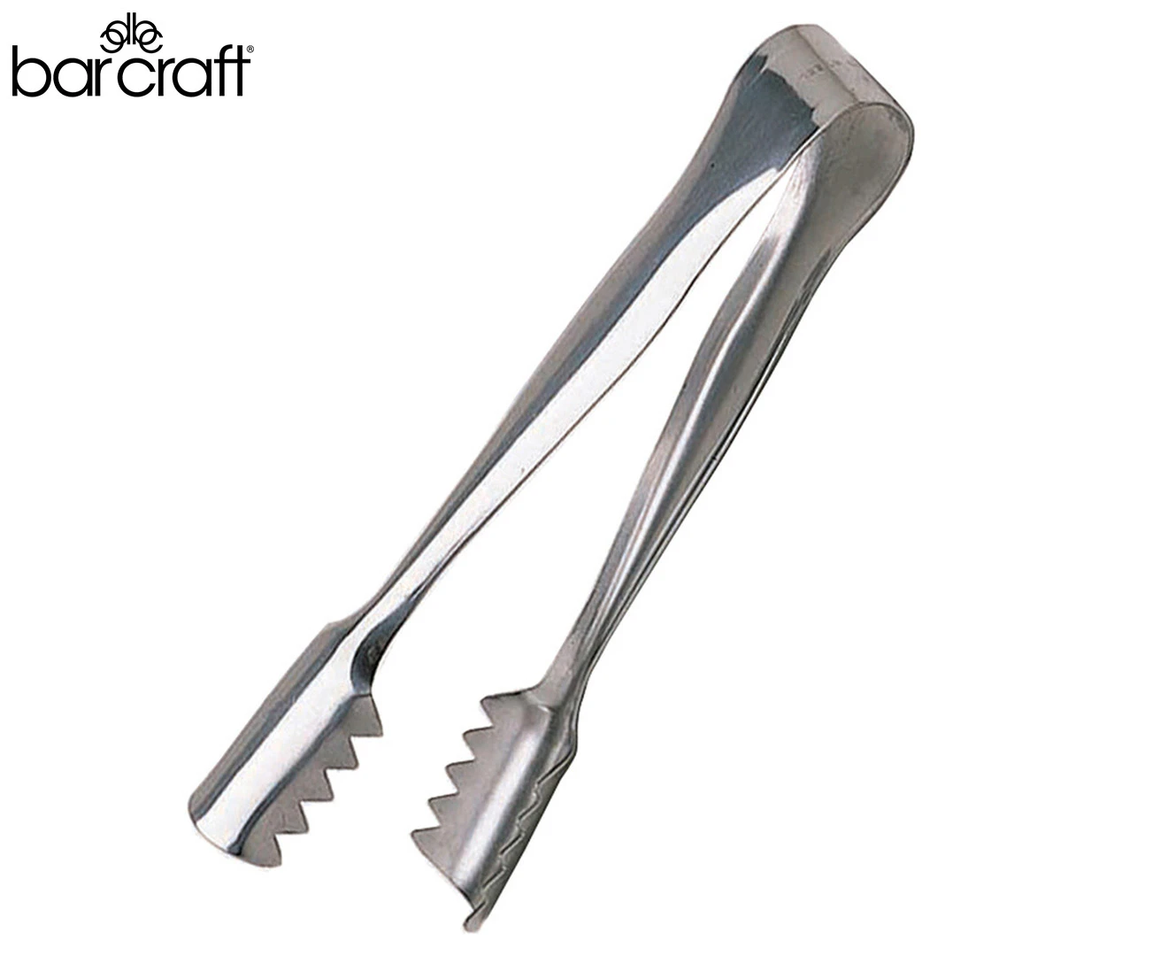 Barcraft Ridged 16cm Stainless Steel Ice Cube Clips Tongs Serving Barware Silver