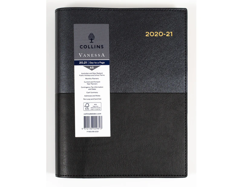 Collins Vanessa 2020-2021 Financial Year Diary A5 Day to Page Black FY185
