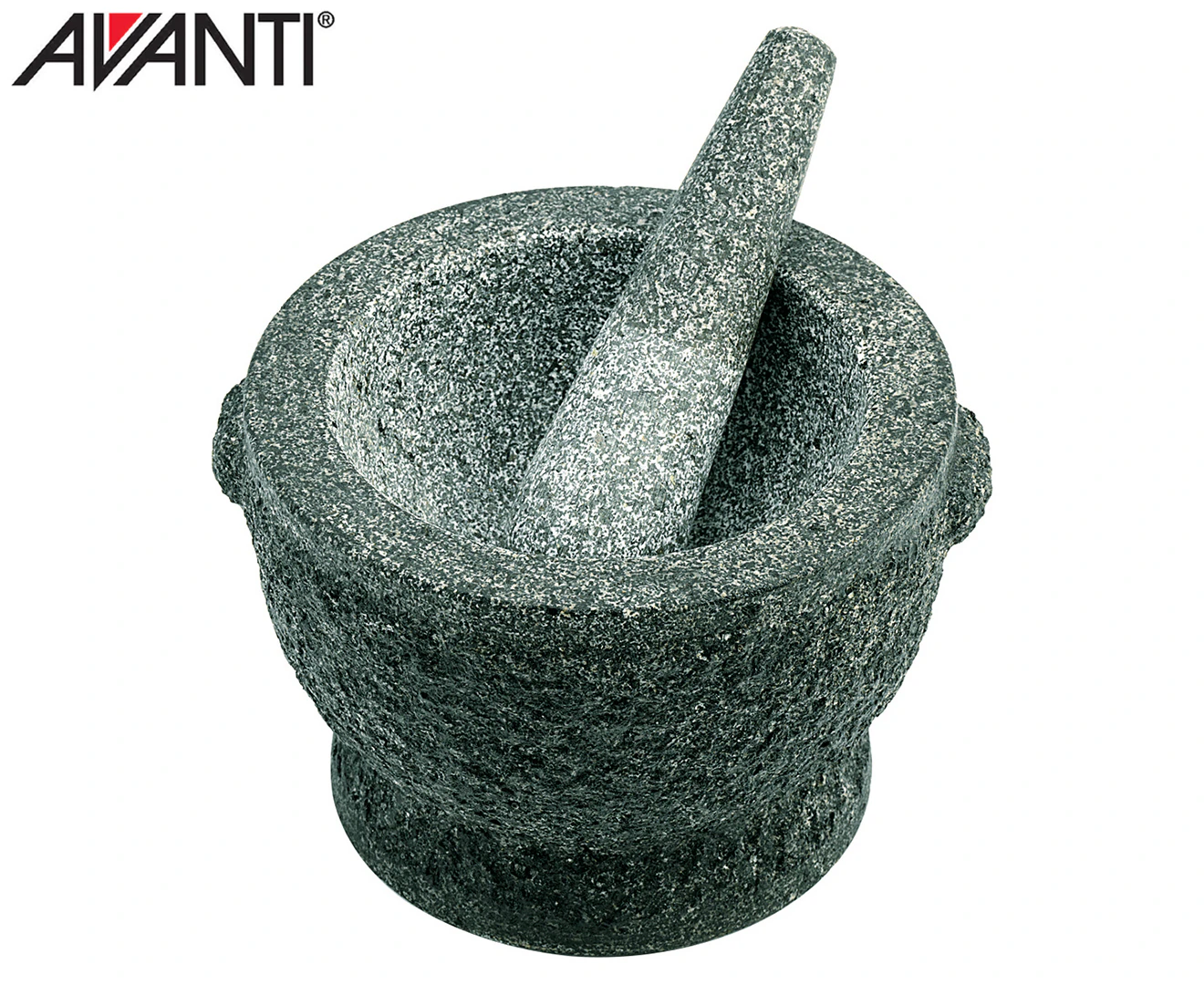 Avanti 20cm Rough Granite Mortar & Pestle - Green Speckled