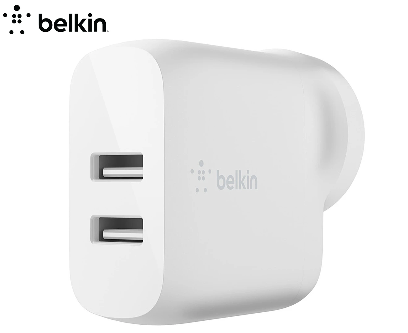 Belkin 24W Dual USB-A Wall Charger Plug Adapter for Apple iPhone/Samsung White