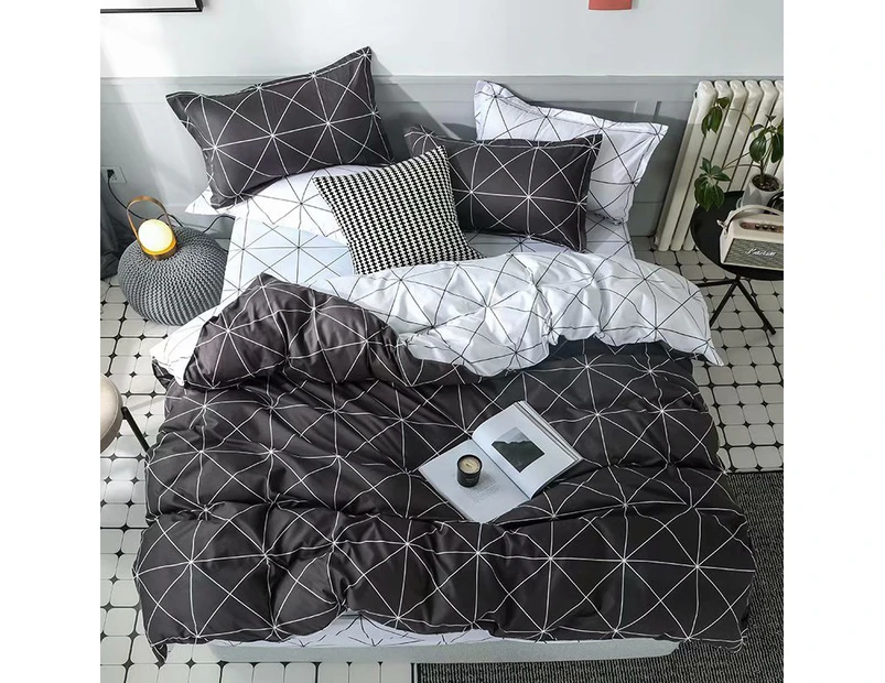 Queen Duvet Cover Doona Cover Set Modern Geometry Black And White Cotton Fibre Quilt Cover 3 Pieces Bedding Set
