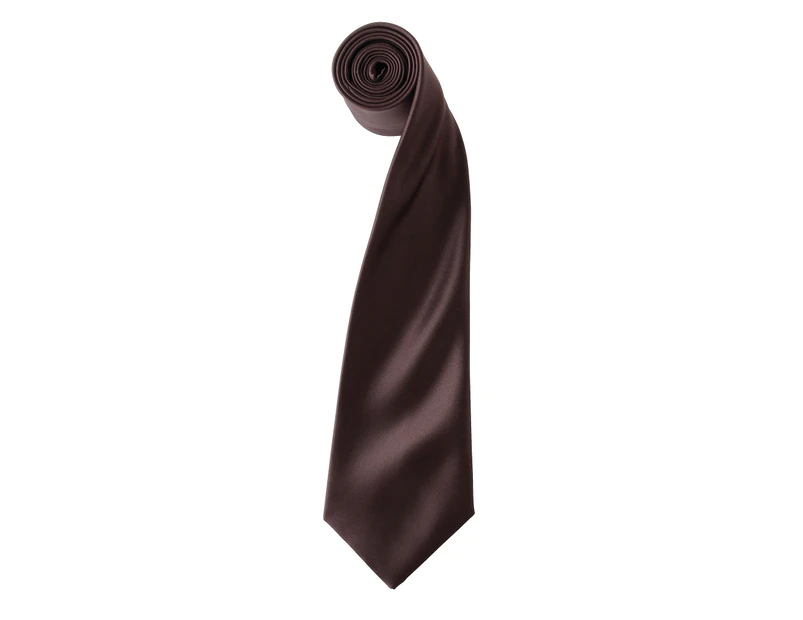 Premier Mens Plain Satin Tie (Narrow Blade) (Brown) - RW1152