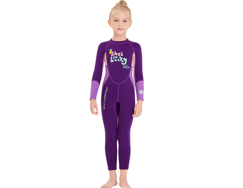 Mr Dive girls 2.5mm Neoprene Full Body Wetsuit Keep Warm Long Sleeve Swimsuit-Purple