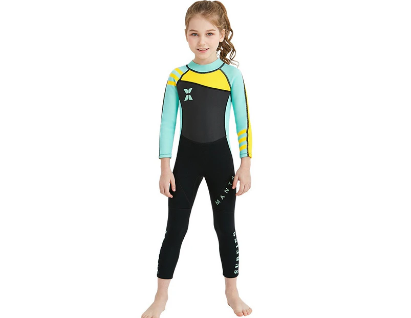 Mr Dive Kids One-piece Long Sleeves Diving Suit 2.5MM Neoprene Warm Wetsuit Girls UV Protection-green