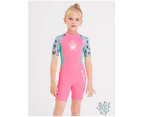 Mr Dive Kids Wetsuit Jellyfish Neoprene Children Short Sleeve Diving Suit Swimwear for Girl Wetsuit-Pink