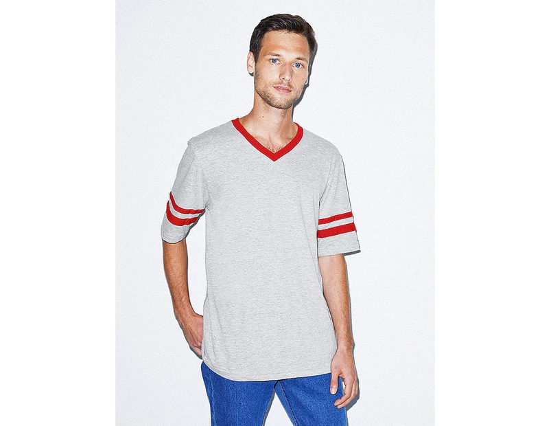 American Apparel Unisex Adults V-Neck Football T-Shirt (Heather Grey/Red) - BC4613